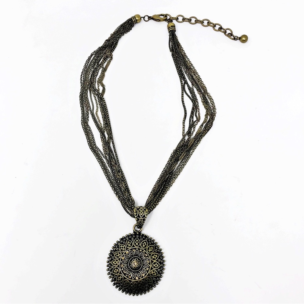 Bronze Gold Multi-Strands Medallion Pendant Necklace